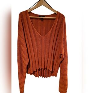 Forever 21 Orange V-Neck Ribbed Sweater